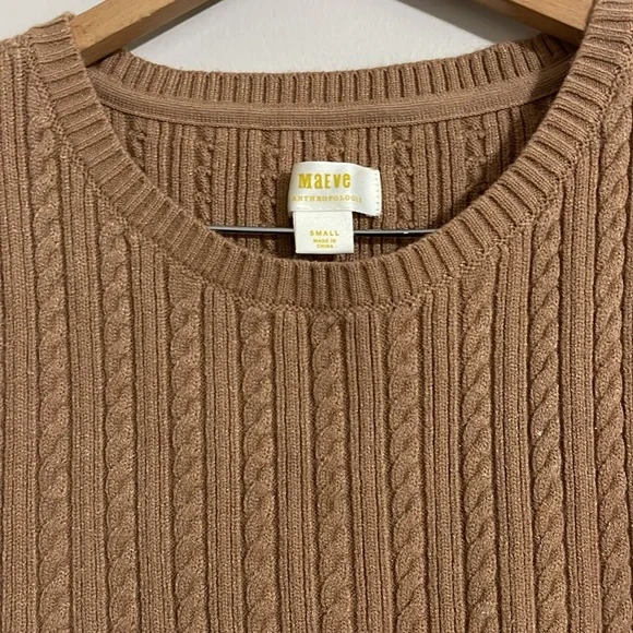 ANTHROPOLOGIE Maeve Contrast Sheer Sleeve Floral Cable Knit Sweater small - Picture 6 of 8